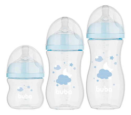 Mamadeiras Buba Kit 3 Mamadeiras Easy Flow Cor Azul Bico Petala