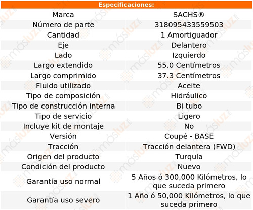 (1) Amortiguador Hid Del Izq Peugeot 406 V6 3.0l 01/02 Sachs Foto 2