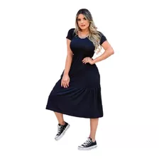 Vestido Midi Verão Com Manguinha Babado Larga Barra P Ao Xg