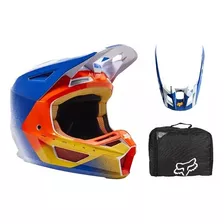 Capacete Motocross Trilha Fox V2 Rkane Laranja/azul