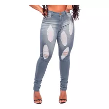 Calça Feminina Jeans Cinza Rasgada: Casual Urbano Com Rasgos