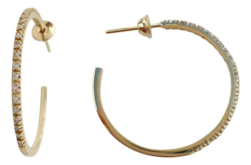 Brinco Argola Cravejada De Diamantes 0,22ct De Ouro 18k 750 Amarelo