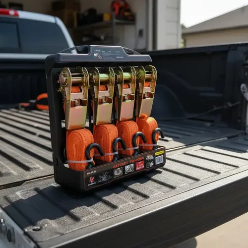 Set Kit Juego Eslinga Cinta Amarre Ratchet 4 Piezas Linga 25mm 4 Mts Color Naranjo 600 Kg Naranja Claro