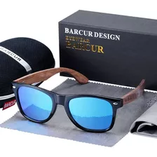 Óculos De Sol Barcur Uv400 Polarizado Original Bambu Azul