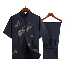 Terno Masculino Bordado Dragon Tang Hanfu, Uniforme E Pijama