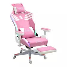 Silla Sillon Gamer Rosa Rgb Parlantes Bluetooth Premium Color Rosa-blanco Material Del Tapizado Cuero Sintético