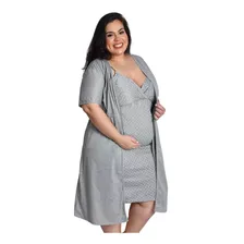 Gestante Jg De Camisola Amamentação C/ Robe Plus Size 026