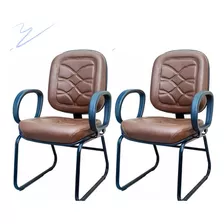 Duas Cadeiras Escritório Marrom Curvim Costurada Com Braços Material Do Estofamento Couro Sintético