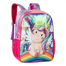 Mochila Escolar Unicórnio Bolsa Infantil Reforçada Feminina Cor Rosa