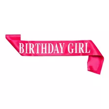 Banda Cumpleaños Birthday Girl Fucsia Con Letras Plateadas