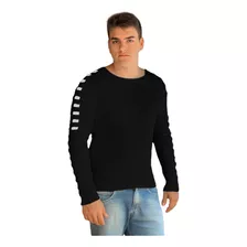 Blusa Suéter Masculino Tricot Detalhes Nas Mangas Ref:956