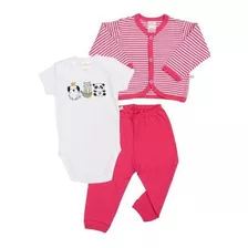 Kit 3 Peças Body, Calça E Casaco Best Club Baby Listrado Pin