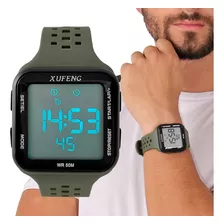 Relógio Masculino Digital Academia Resistente Água Esportivo Cor Do Bisel Verde Militar Xf-346 Cor Do Fundo Cinza
