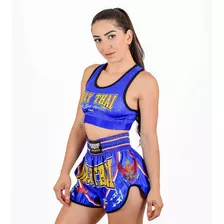 Conjunto Muay Thai Feminino Treino Top E Short Garuda Azul