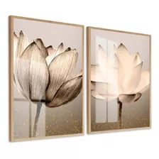 Quadro Decorativo Flores Bege Luxo Quarto Sala Casa C/ Vidro