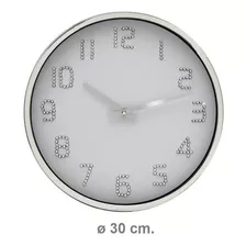 Reloj De Pared Con Brillos Circular 30cm Plateado