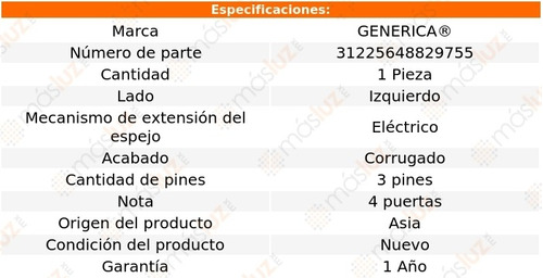 Espejo Izq Elect Corrug 3 Pines Ford Excursion 01/05 Foto 2