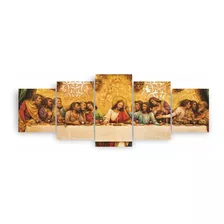 Quadros Decorativo Santa Ceia Jesus Dourada Canvas 255x100cm
