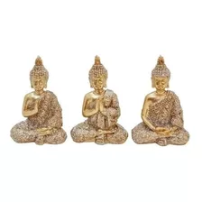 Trio De Buda 7cm Dourado Decoração Enfeite