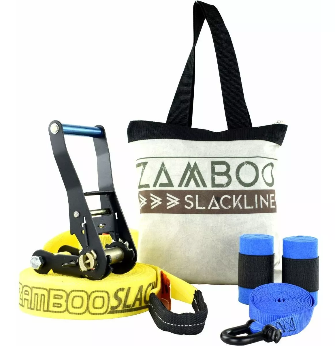 Slackline Zamboo Pro Black 30m Amarelo Protetor Bolsa Backup