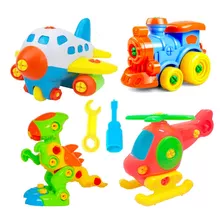 Kit Brinquedos Didáticos Dinossauro Helicóptero Trem E Avião