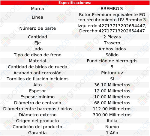 Discos Slidos Traseros Brembo Audi A4 Quattro 2017 A 2019 Foto 2