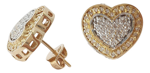 Brinco Coração De Ouro Amarelo 18k 750 E Diamantes 0,48ct Dourado
