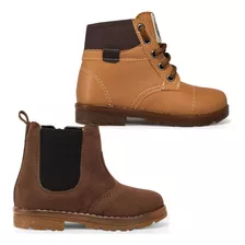 2 Pares Bota Coturno Infantil Menino Botina Elastico Country