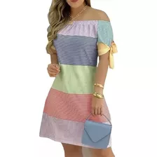 Vestido Estampado Playero Sin Hombros Para Mujer