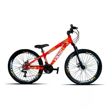 Mountain Bike Vikingx Tuff 25 Aro 26 13 21v Freios De Disco Mecânico Câmbios Shimano Tourney Tz31 Cor Vermelho