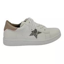 Zapatilla Mujer Yael Blanco Cebra Ecocuero Cordones