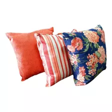 Trio De Almofadas Decorativas Jacquard Florido Laranja