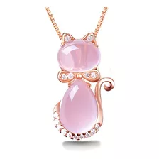 Colar Cristal De Quartzo Rosa Forma De Gato