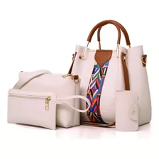 Set 4 Bolsas Mujer Moda Dama Crossbody Cosmetiquera Correa