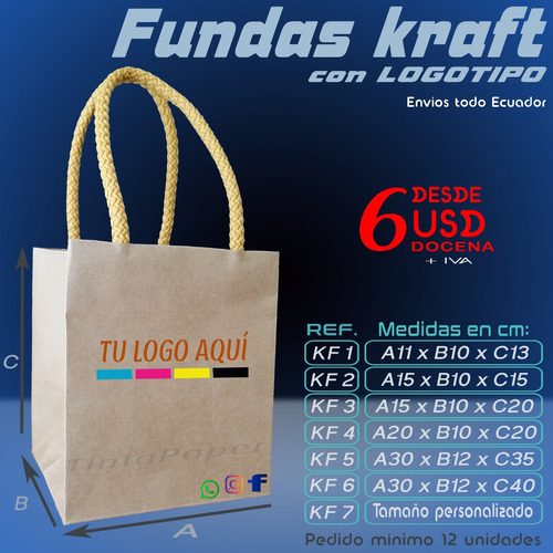 Fundas De Papel Kraft Y Color Blanco Con Logotipo (docena)