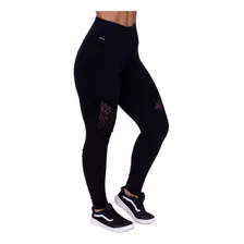 Legging Fitness Recortes Detalhe Tela Poliamida Alta Compres