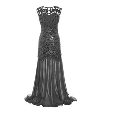 Vestido 7s Mujer Años 20 Negro Lentejuelas Gatsby Maxi Largo