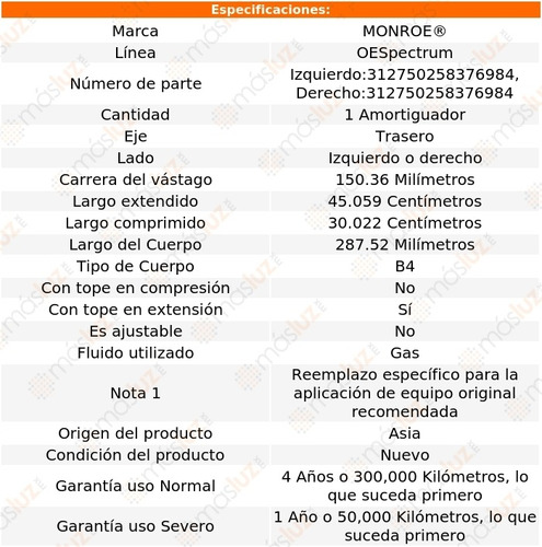 (1) Amortiguador Tra Oespectrum Gas Der O Izq Outback 00/04 Foto 2