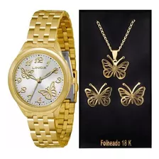 Relógio Lince Feminino Lrg4291l K119 E Kit Semijóias Dourado