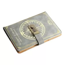 Caderno Diário Retrô Vintage Cinza Com Senha Fechadura 