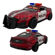 Miniatura Carro Mustang Policia Abre Capô Fricção Coleção