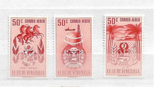 Estampillas Escudos Venezuela 1952-sucre-anzoategui-monagas 