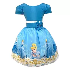 Vestido Infantil Temático Cinderela Festa Luxo+brinde