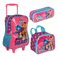 Kit My Little Pony Mochila De Rodinhas Estojo E Lancheira