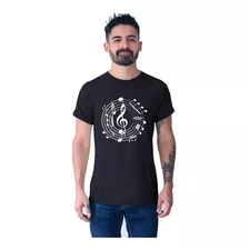 Camiseta Negra De Hombre Estampado Nota Musical Clasica