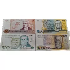 Lote 4 Cédulas Brasil 50, 100, 500, 1000 Cruzados Fe