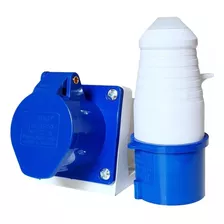 Tomada De Sobrepor + Plugue 2p+t / 16a / 220v / 6h / Azul 