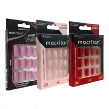 Unhas Postiças Nude Tamanho Curto 24un Resistente Macrilan Cor Up208a - Vermelho