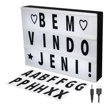 Luminária Embralumi Letreiro Light Box Led A4 + 96 Letras Cor Branco/preto