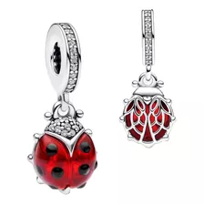 Charm Mariquita Cristal Murano Rojo Plata Fina 925 